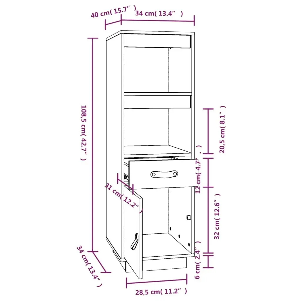 Highboard 34x40x108.5 cm Solid Wood Pine 820152