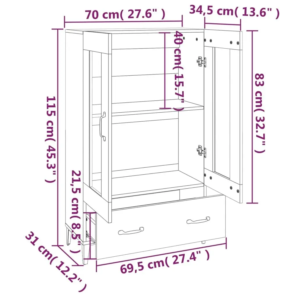 Highboard Smoked Oak 70x31x115 cm Engineered Wood 817477