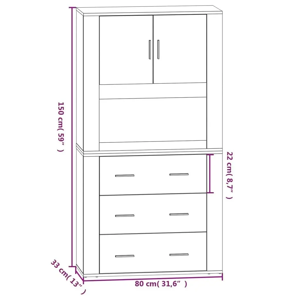 Highboard Brown Oak Engineered Wood 3185390