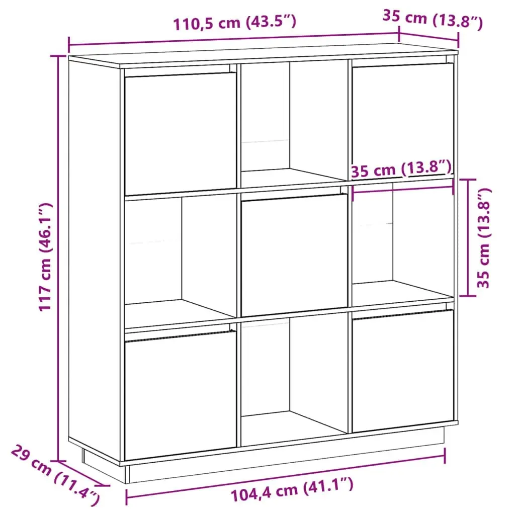 Highboard White 110.5x35x117 cm Solid Wood Pine 814370