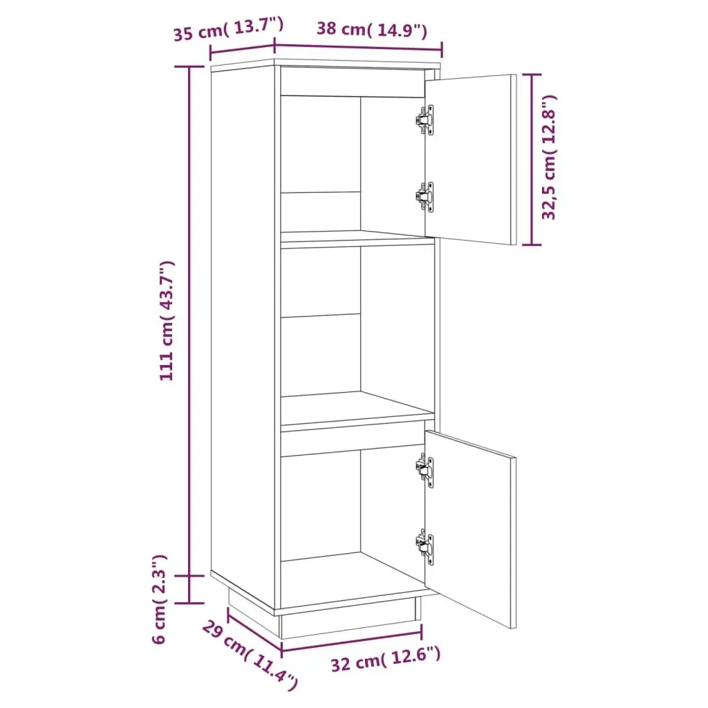 Highboard White 38x35x117 cm Solid Wood Pine 814360