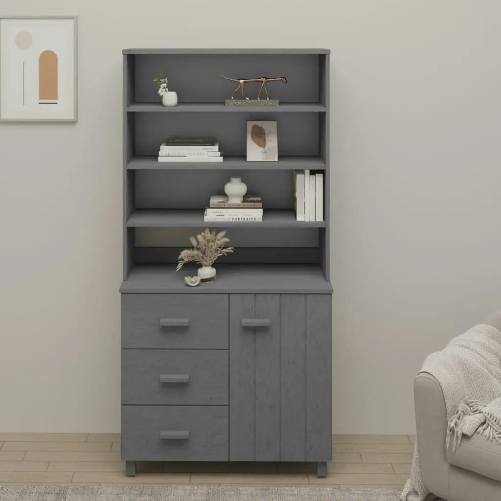 Highboard "HAMAR" Solid Wood Pine Dark Grey 3100924