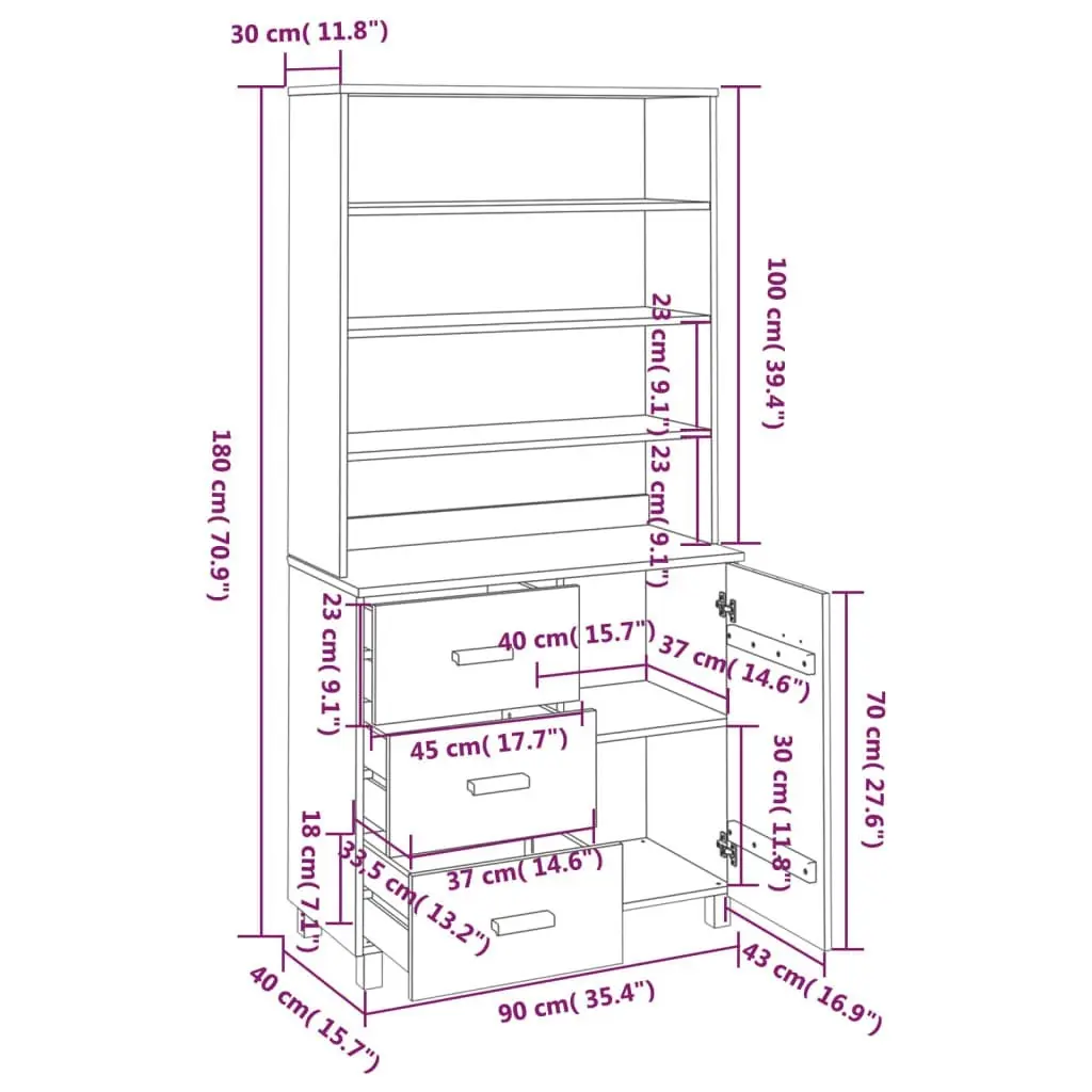 Highboard "HAMAR" Solid Wood Pine Dark Grey 3100924