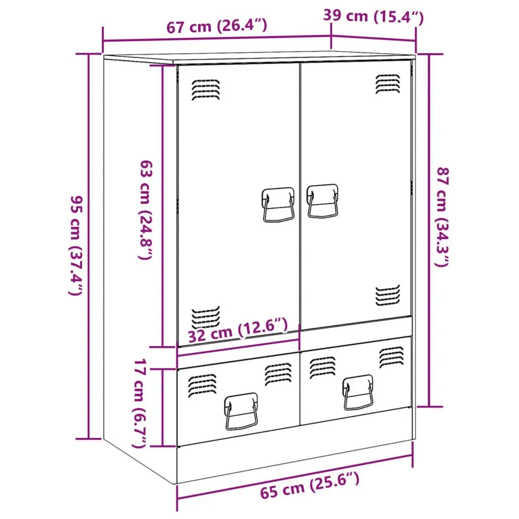 Highboard Black 67x39x95 cm Steel 841805