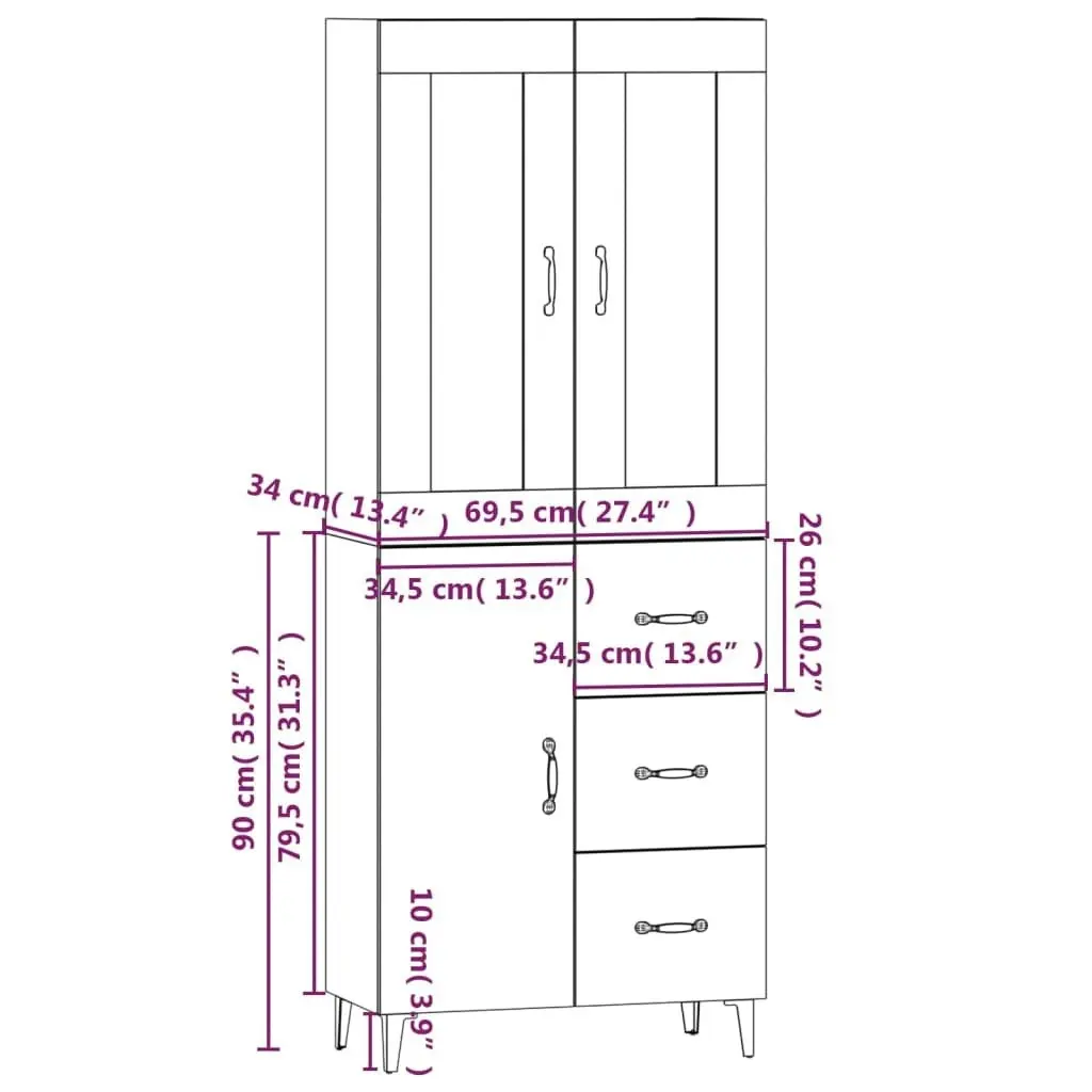 Highboard Smoked Oak Engineered Wood 3115033