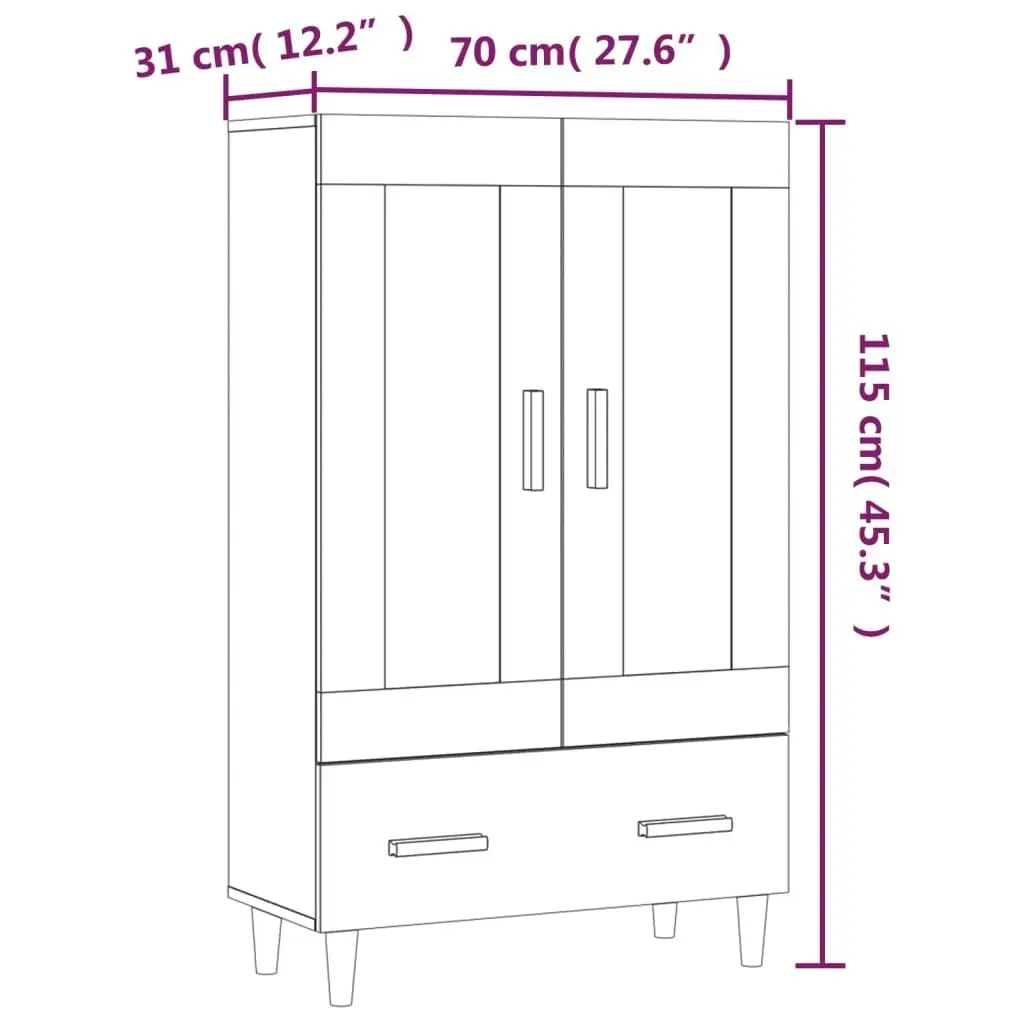 Highboard High Gloss White 70x31x115 cm Engineered Wood 812570