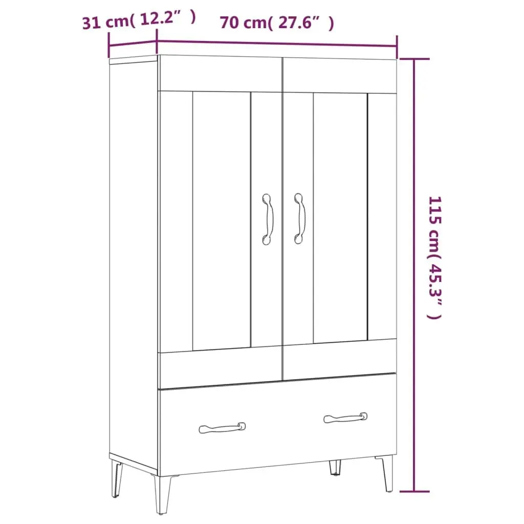 Highboard Black 70x31x115 cm Engineered Wood 812574