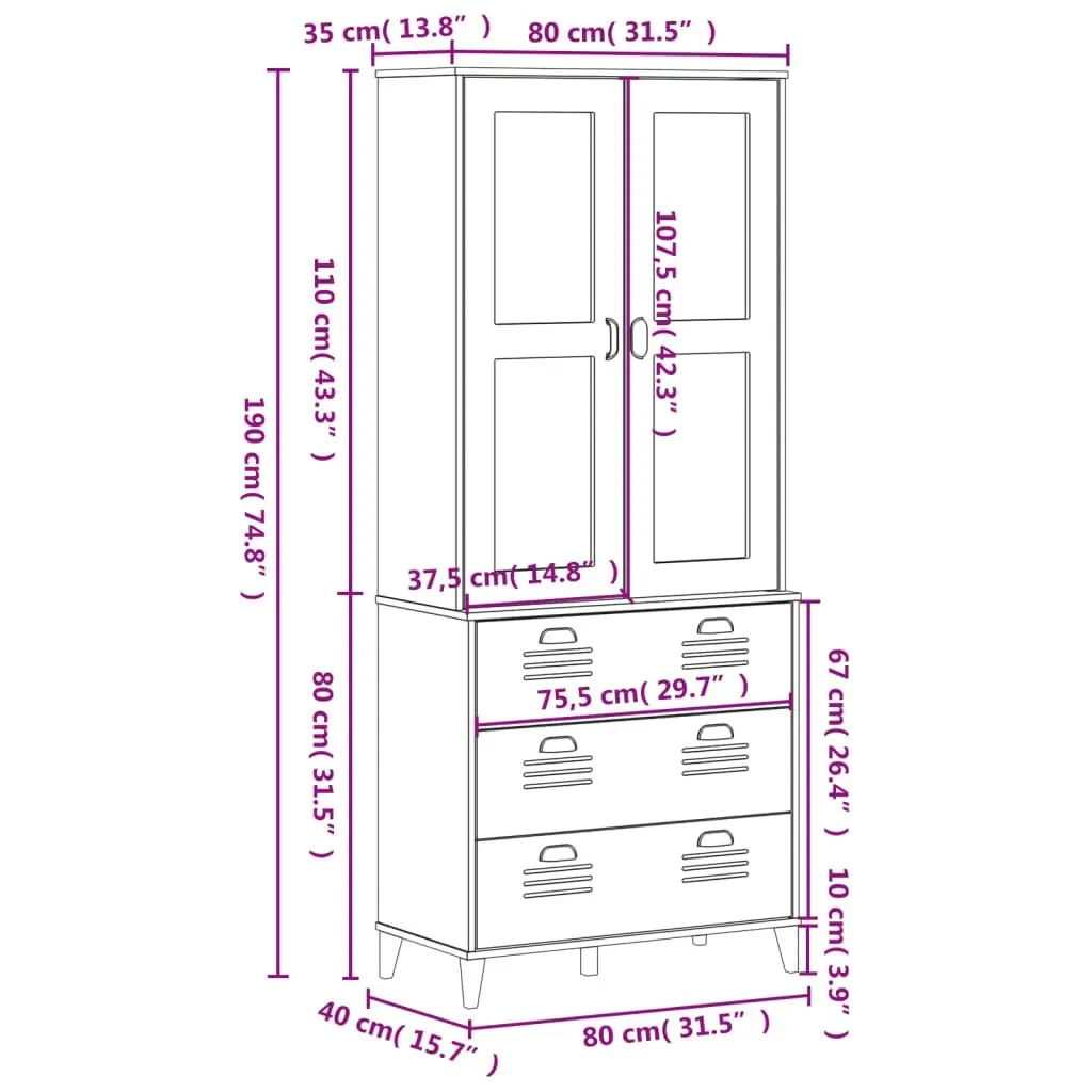 Highboard VIKEN Anthracite Grey 80x40x190 cm Solid Wood Pine 3207152