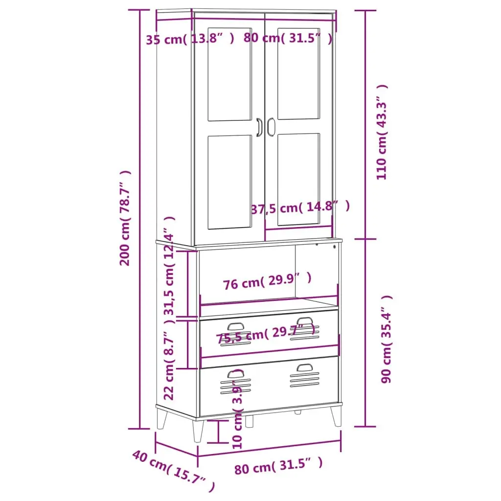 Highboard VIKEN Anthracite Grey 80x40x200 cm Solid Wood Pine 3207143