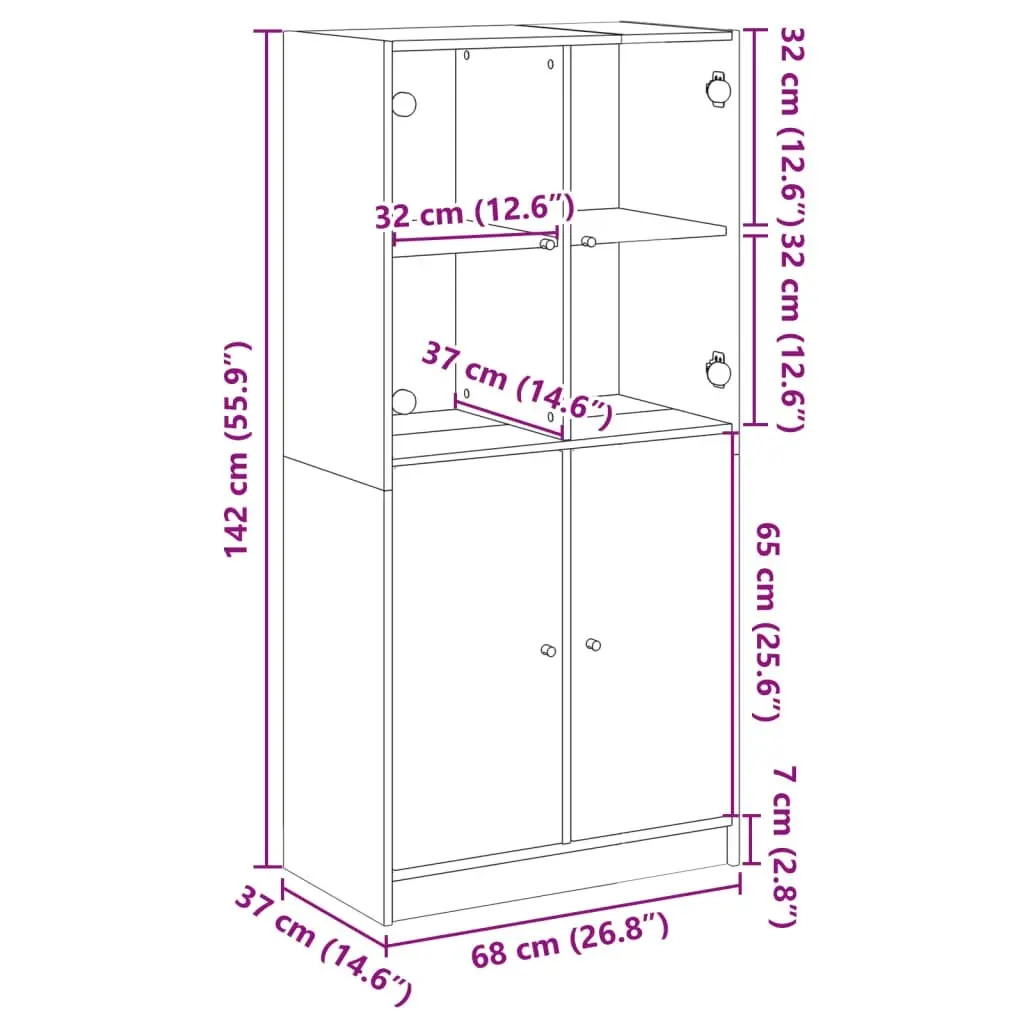 Highboard with Doors White 68x37x142 cm Engineered Wood 3295864