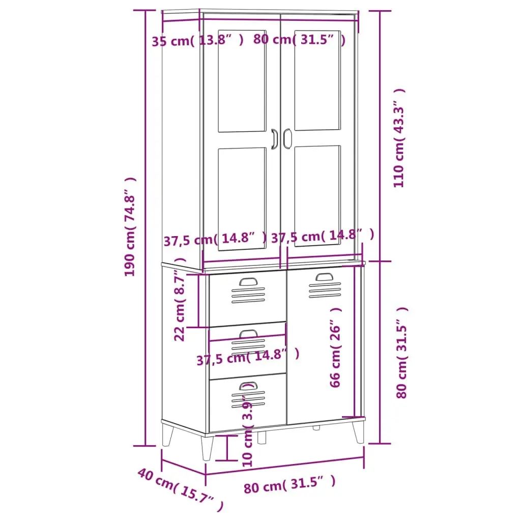 Highboard VIKEN Anthracite Grey 80x40x190 cm Solid Wood Pine 3207146