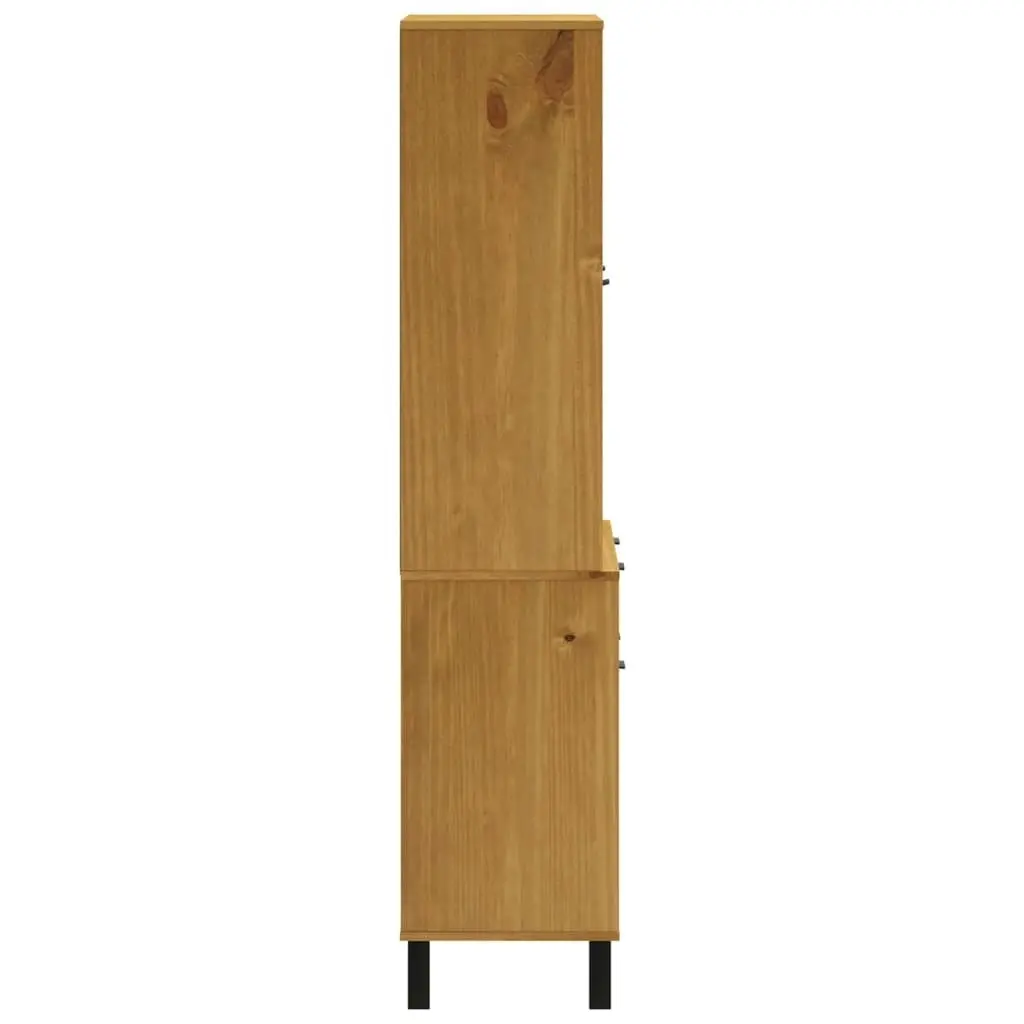 Highboard with Glass Doors FLAM 80x40x180 cm Solid Wood Pine 3196554