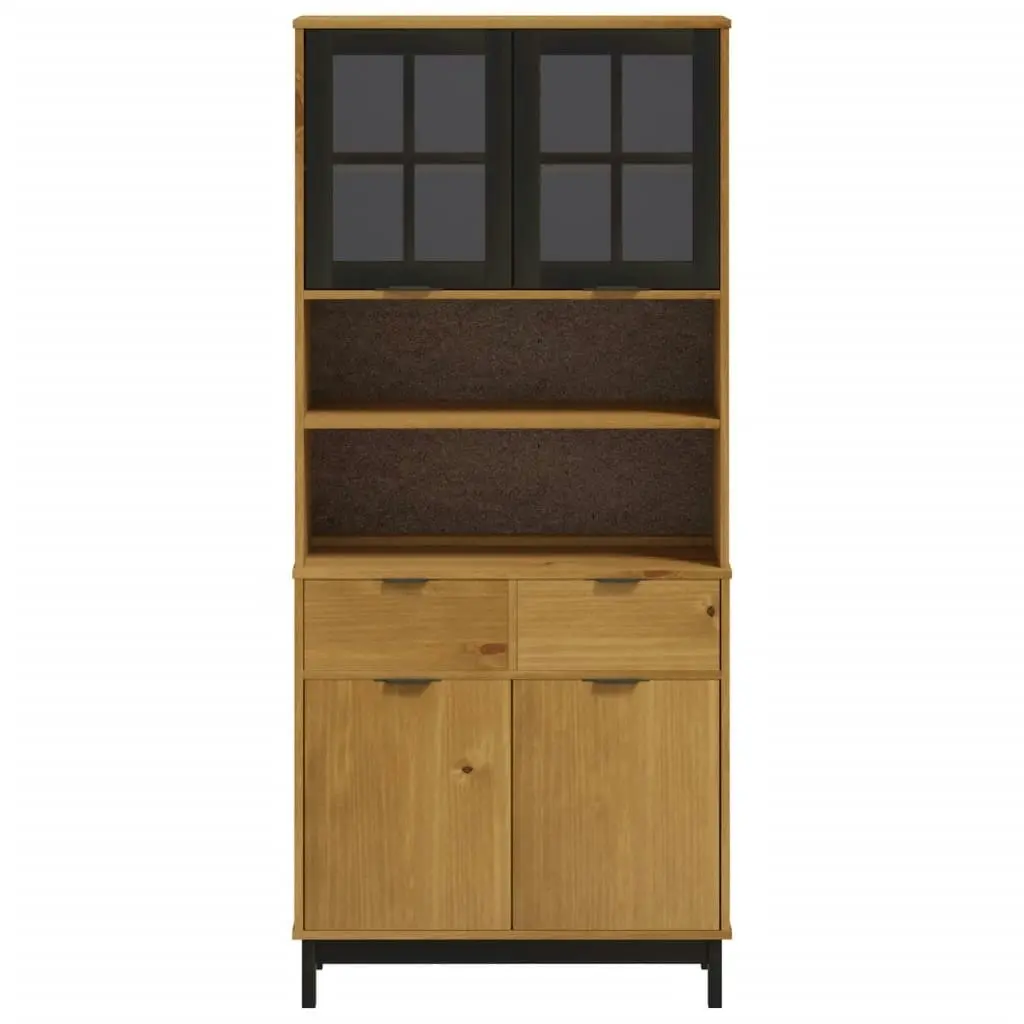 Highboard with Glass Doors FLAM 80x40x180 cm Solid Wood Pine 3196554