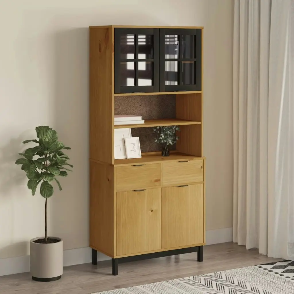 Highboard with Glass Doors FLAM 80x40x180 cm Solid Wood Pine 3196554