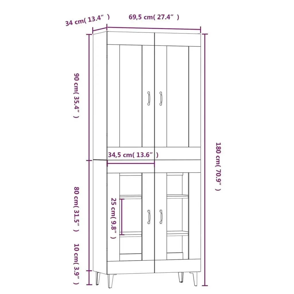 Highboard White 69.5x34x180 cm Engineered Wood 3114980