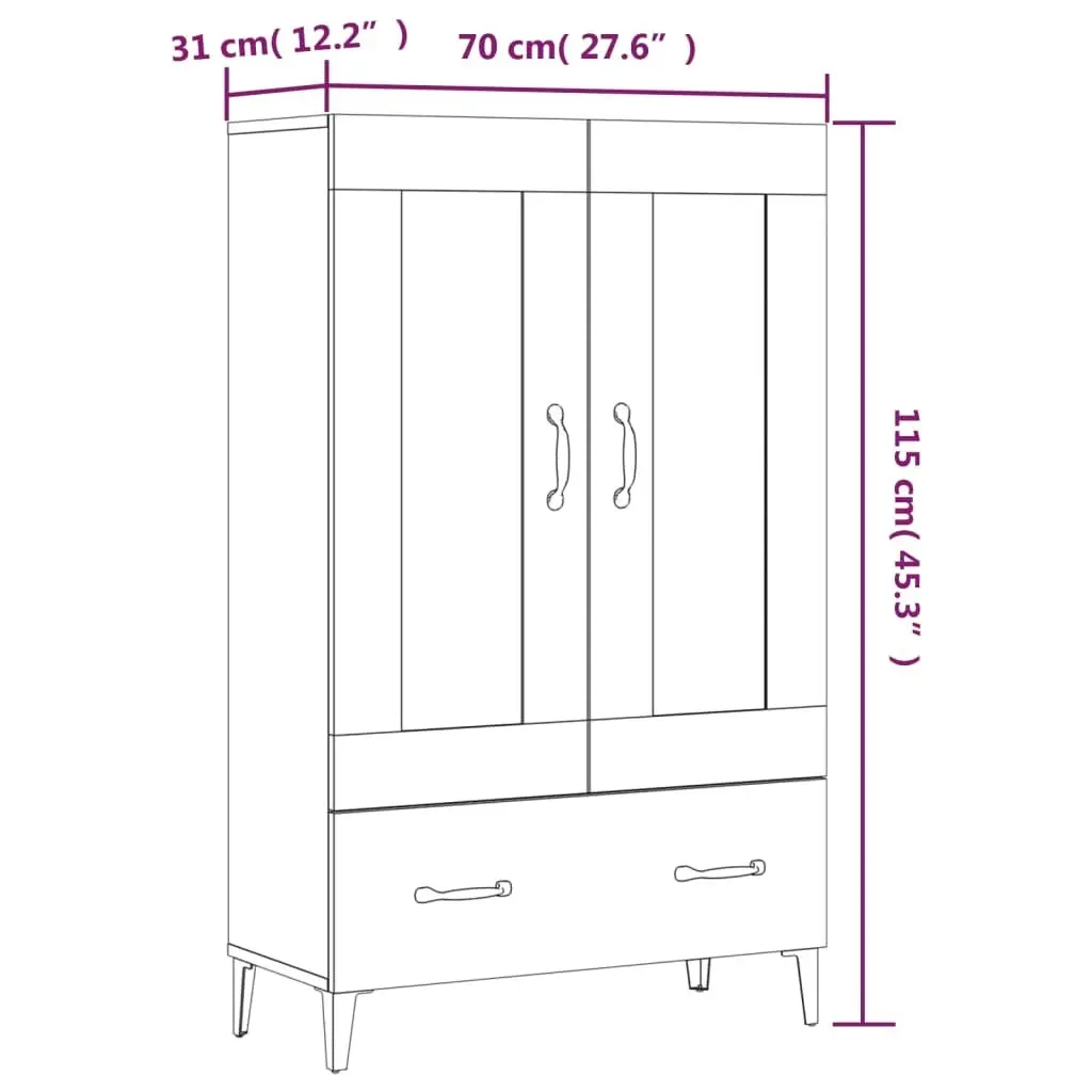 Highboard High Gloss White 70x31x115 cm Engineered Wood 812579