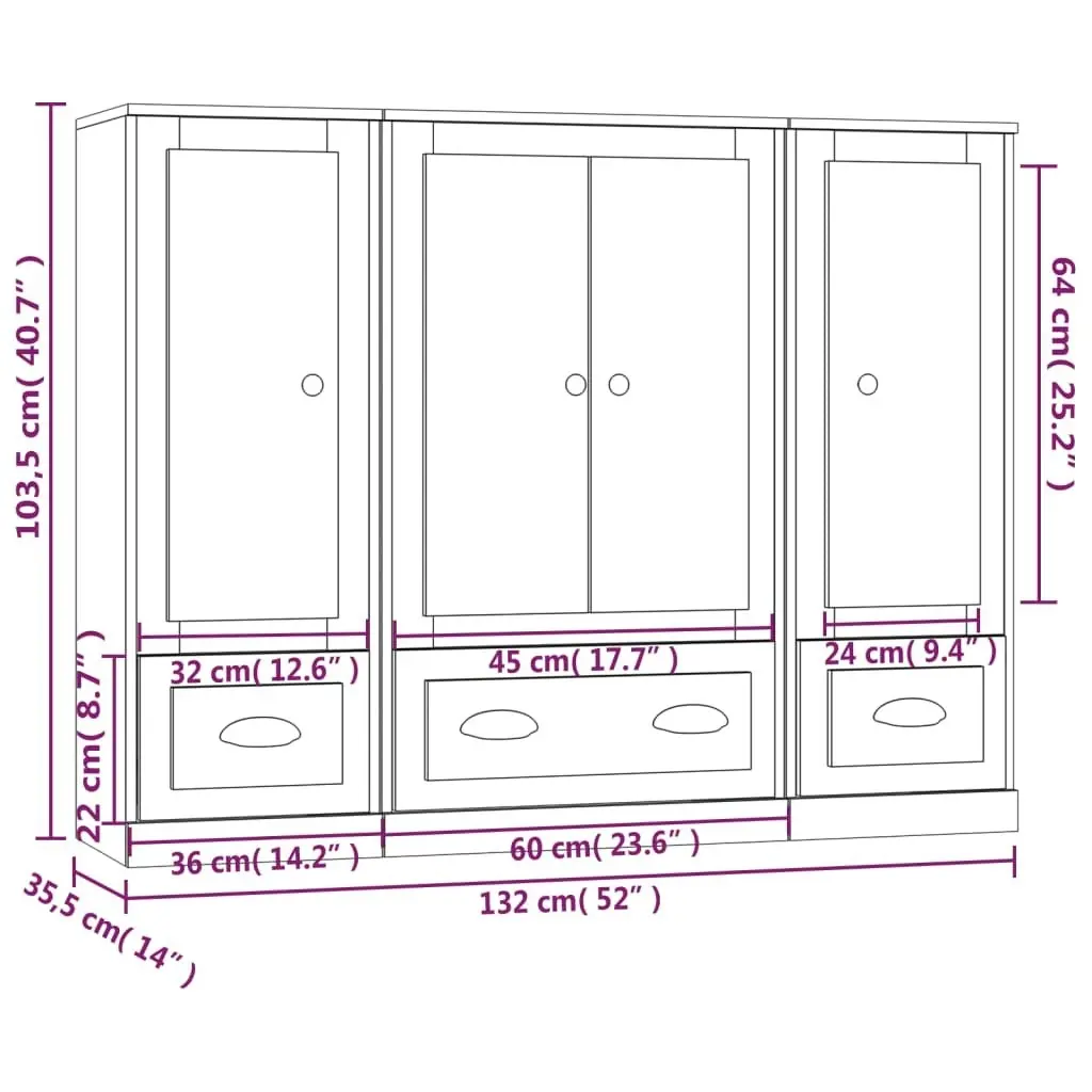 Highboards 3 pcs Black Engineered Wood 3185296