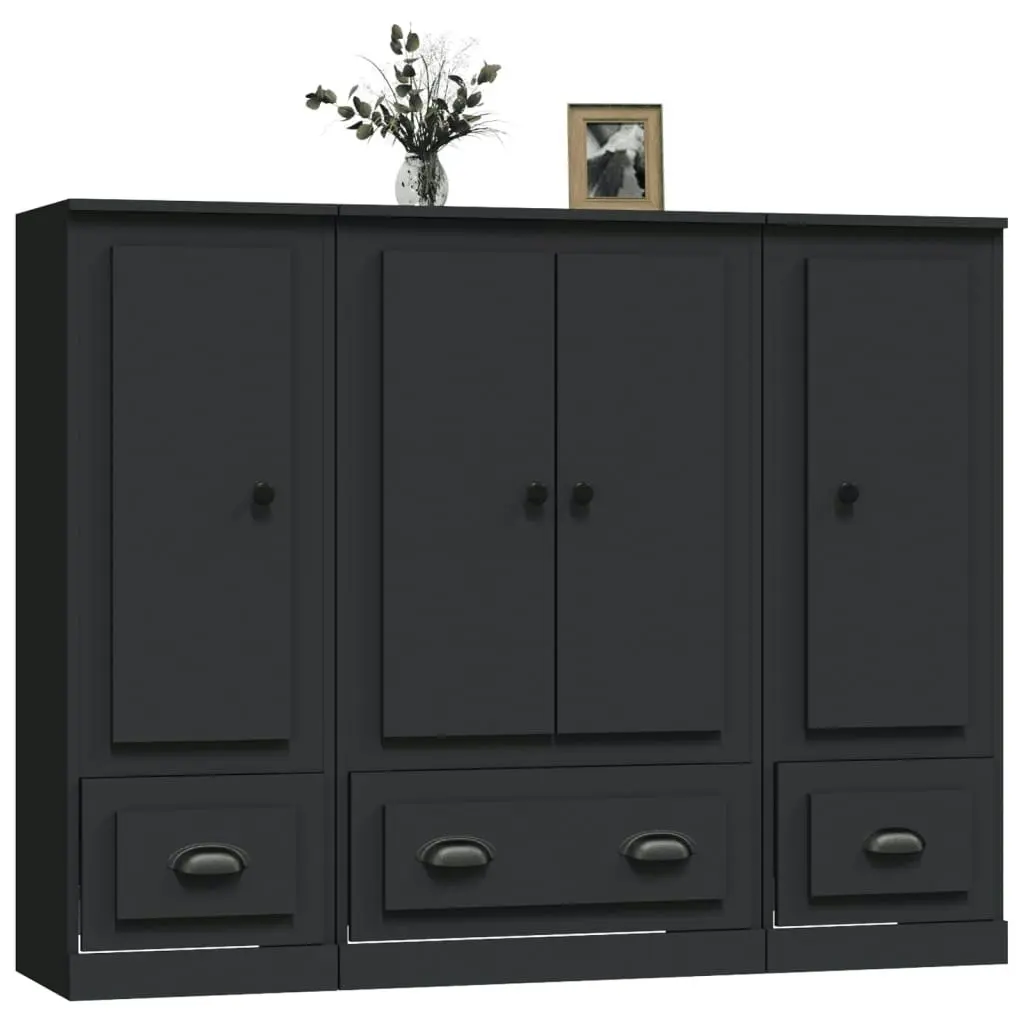 Highboards 3 pcs Black Engineered Wood 3185296