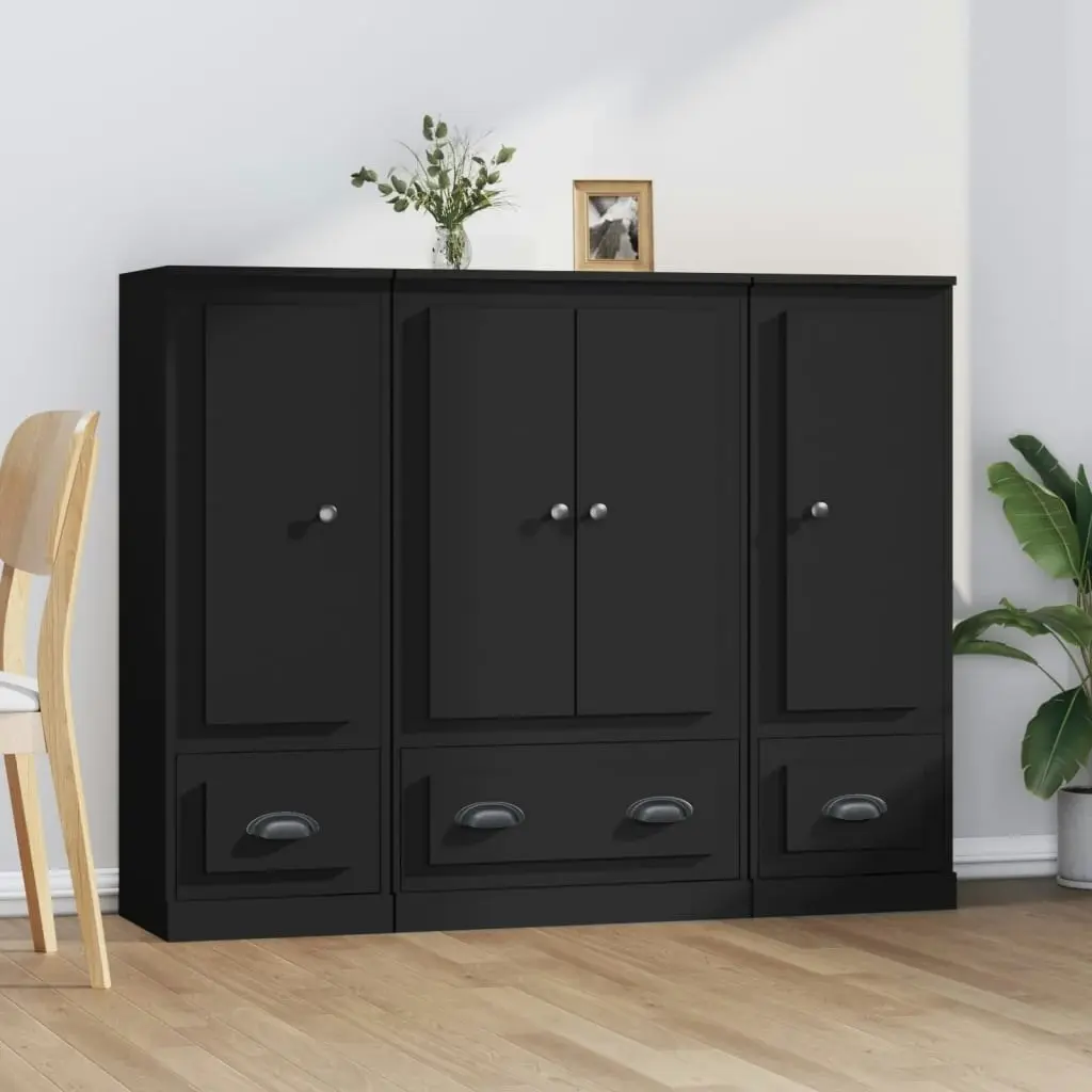 Highboards 3 pcs Black Engineered Wood 3185296