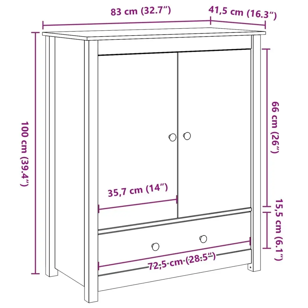 Highboard White 83x41.5x100 cm Solid Wood Pine 823515