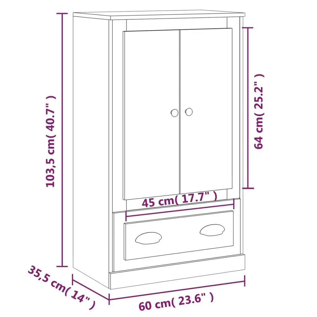 Highboard Black 60x35.5x103.5 cm Engineered Wood 816297