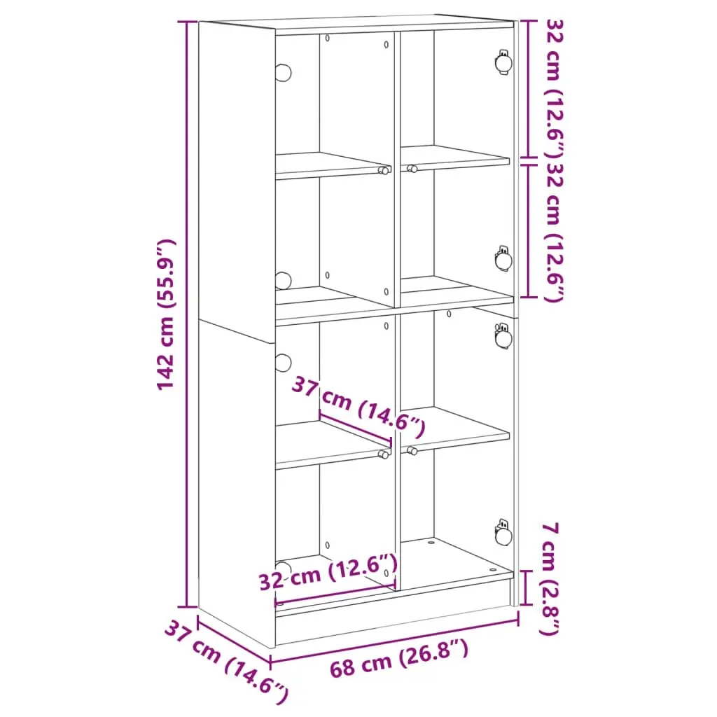 Highboard with Doors Black 68x37x142 cm Engineered Wood 3295858