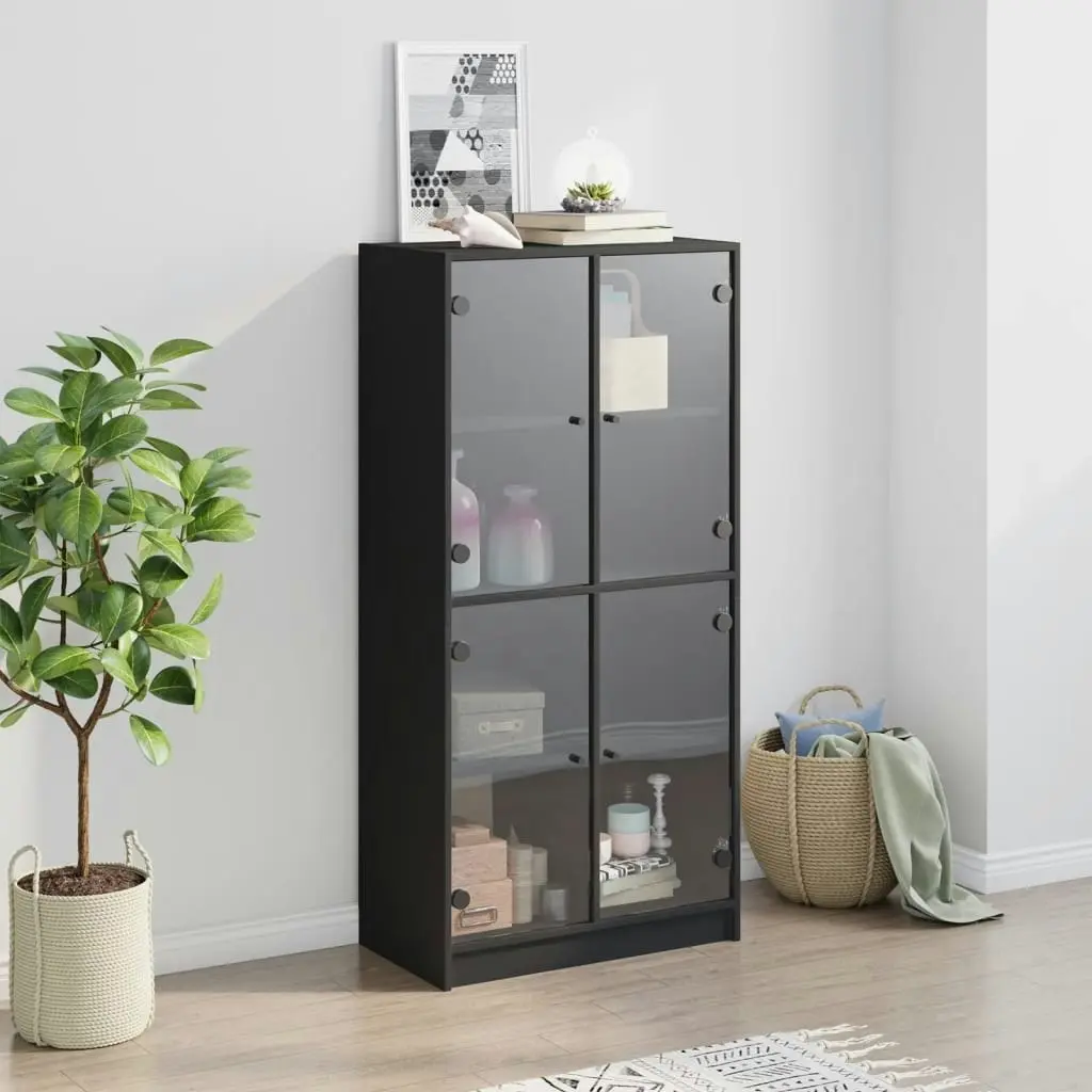 Highboard with Doors Black 68x37x142 cm Engineered Wood 3295858