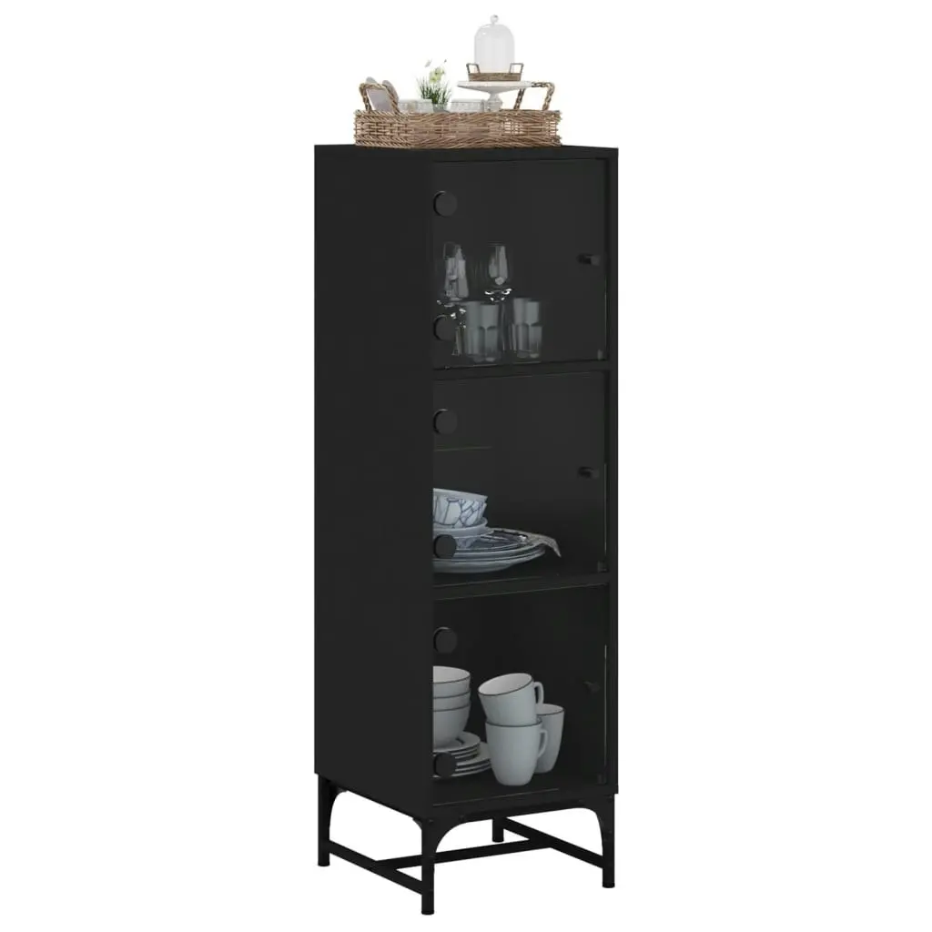 Highboard with Glass Doors Black 35x37x120 cm 836561