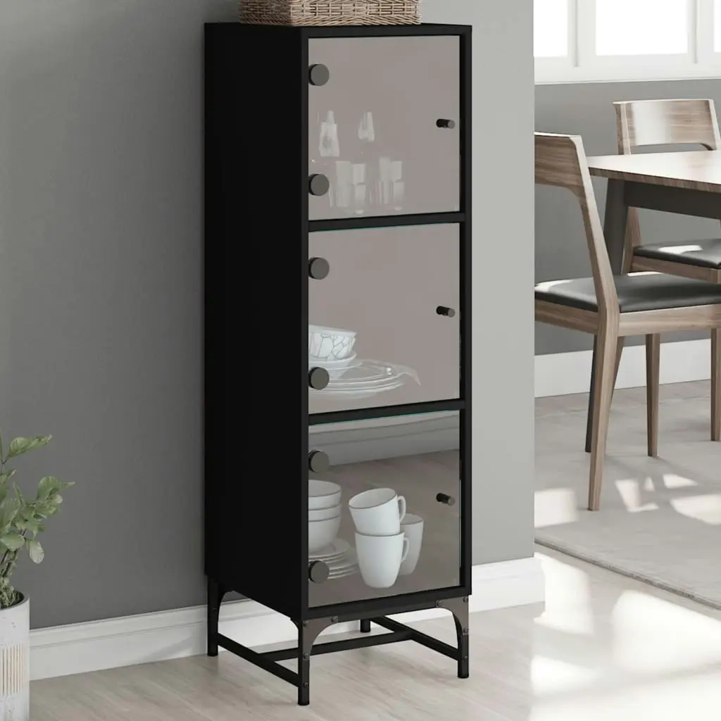 Highboard with Glass Doors Black 35x37x120 cm 836561