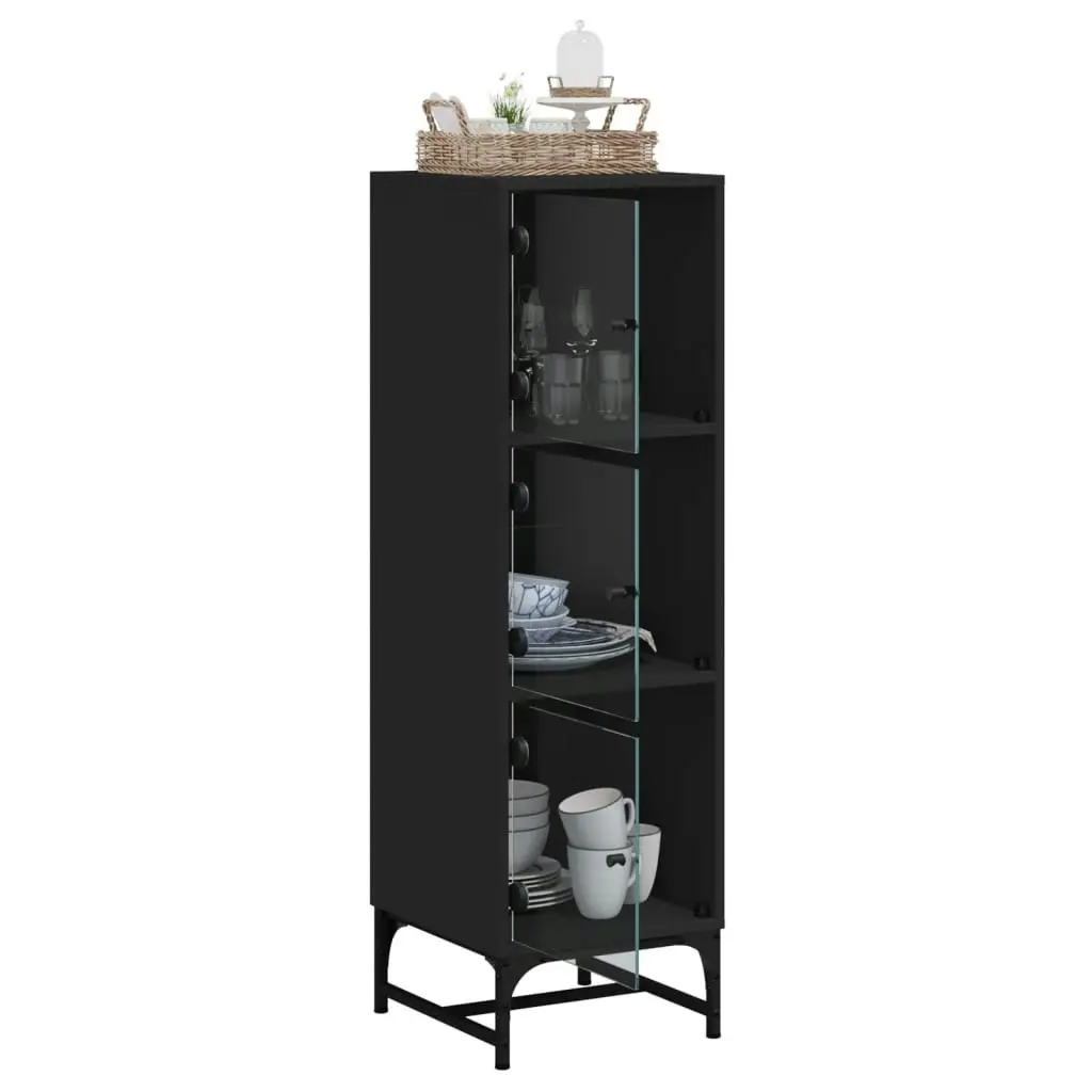 Highboard with Glass Doors Black 35x37x120 cm 836561