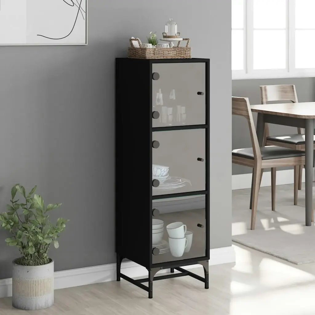 Highboard with Glass Doors Black 35x37x120 cm 836561