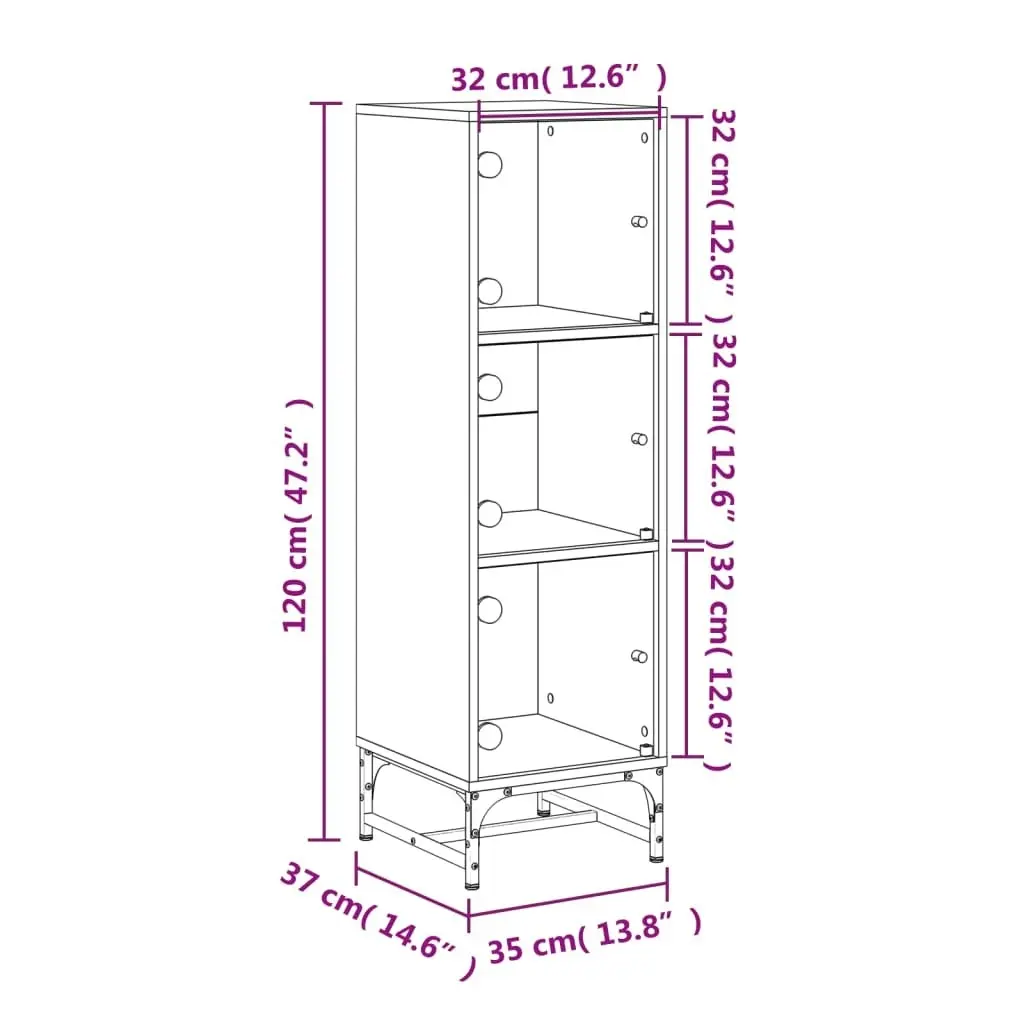 Highboard with Glass Doors Black 35x37x120 cm 836561