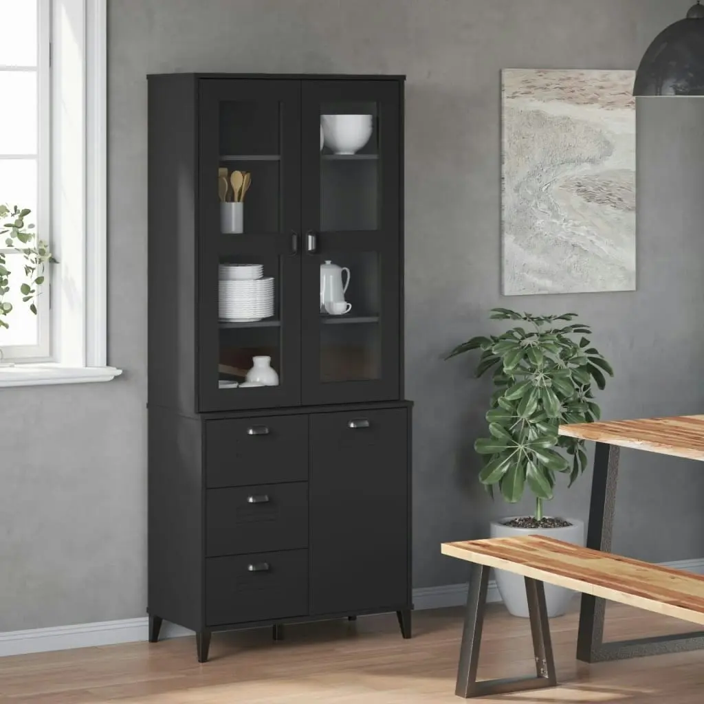 Highboard VIKEN Black 80x40x190 cm Solid Wood Pine 3207145