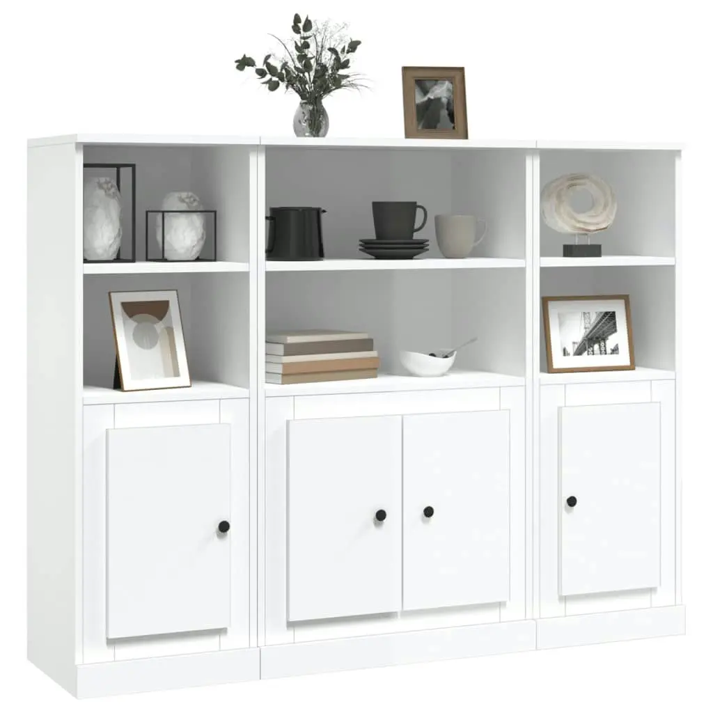 Highboards 3 pcs High Gloss White Engineered Wood 3185305