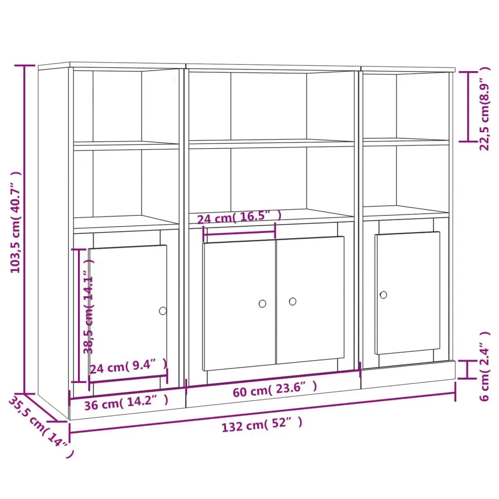 Highboards 3 pcs High Gloss White Engineered Wood 3185305