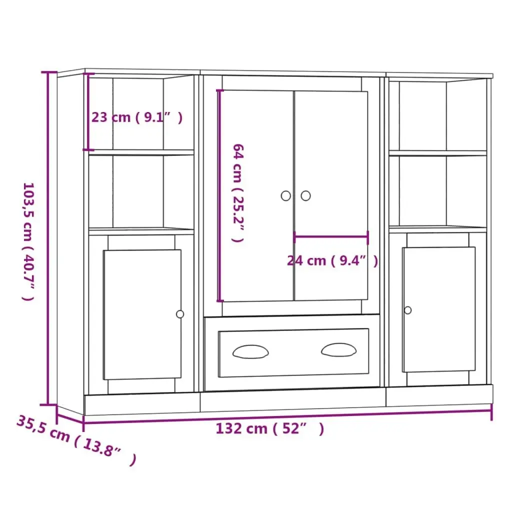 Highboards 3 pcs High Gloss White Engineered Wood 3185321