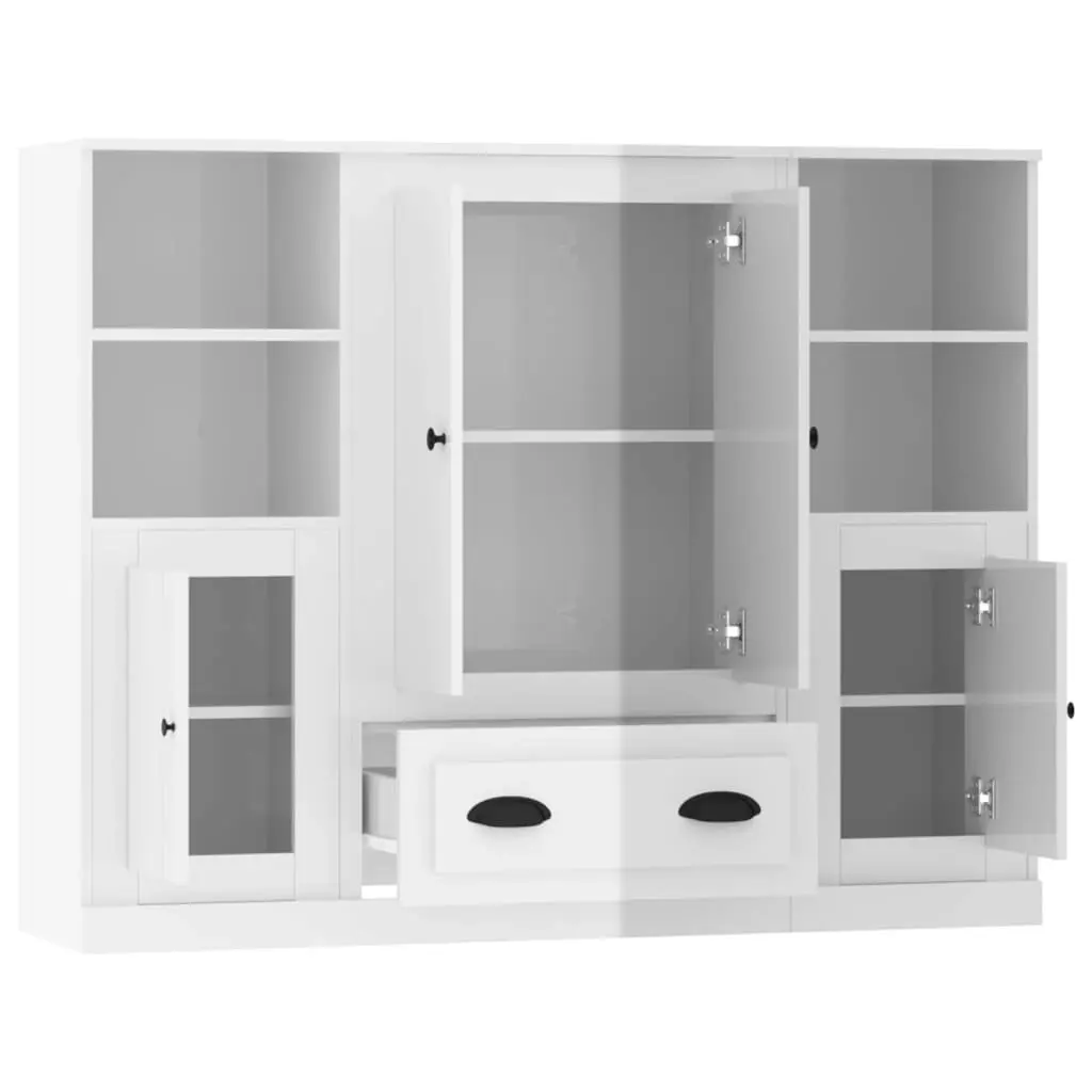 Highboards 3 pcs High Gloss White Engineered Wood 3185321