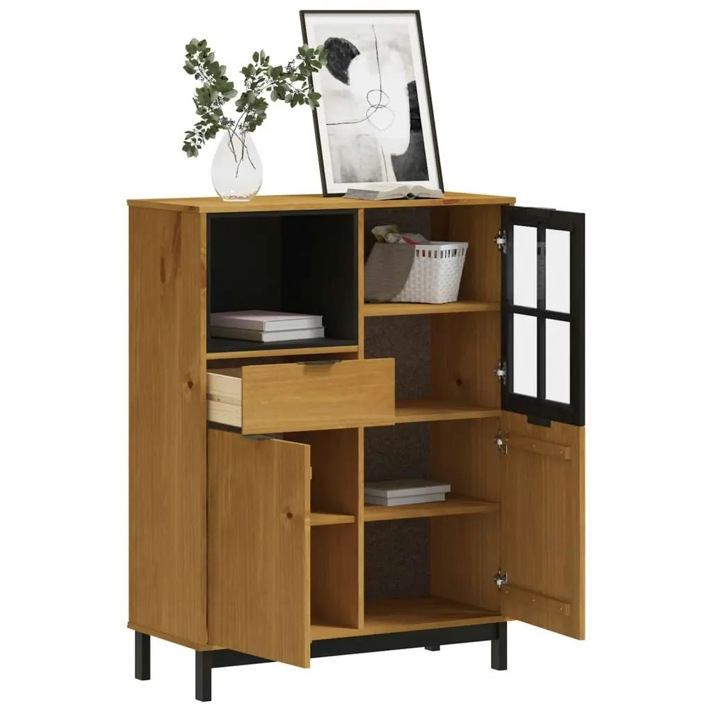 Highboard with Glass Door FLAM 92x40x122.5 cm Solid Wood Pine 357829