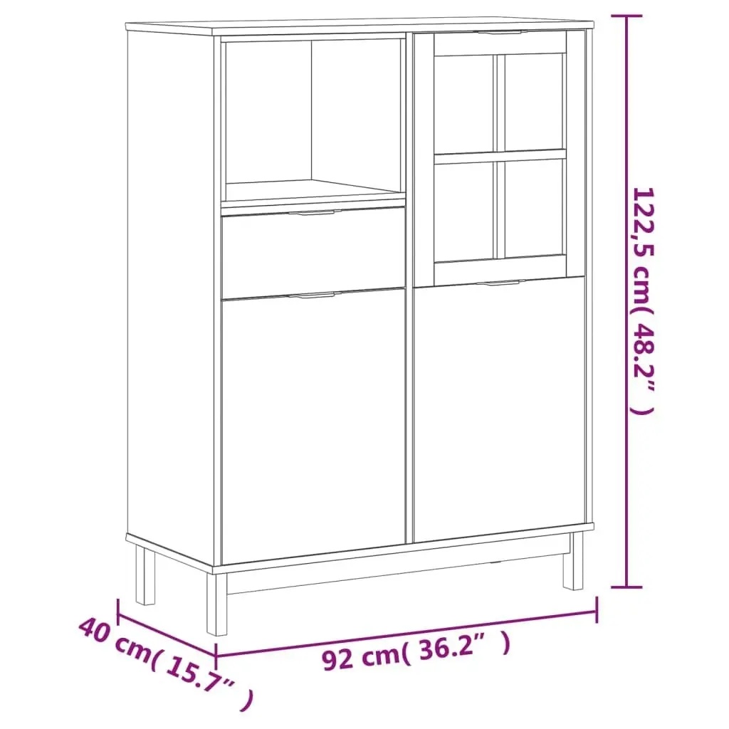 Highboard with Glass Door FLAM 92x40x122.5 cm Solid Wood Pine 357829