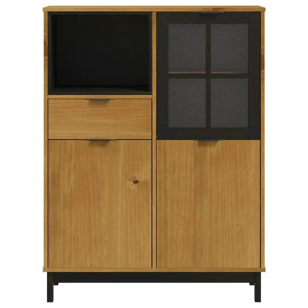 Highboard with Glass Door FLAM 92x40x122.5 cm Solid Wood Pine 357829