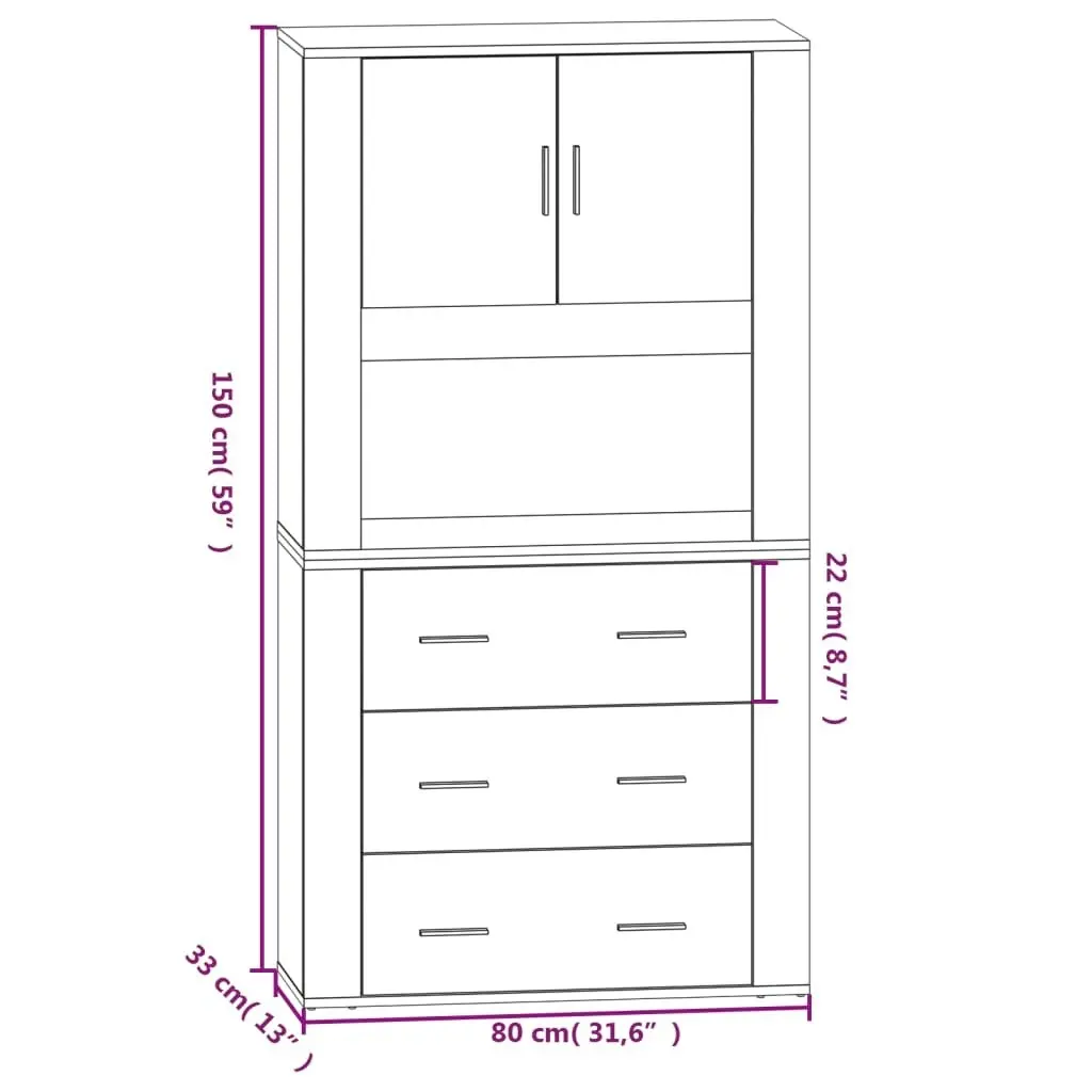 Highboard High Gloss White Engineered Wood 3185385