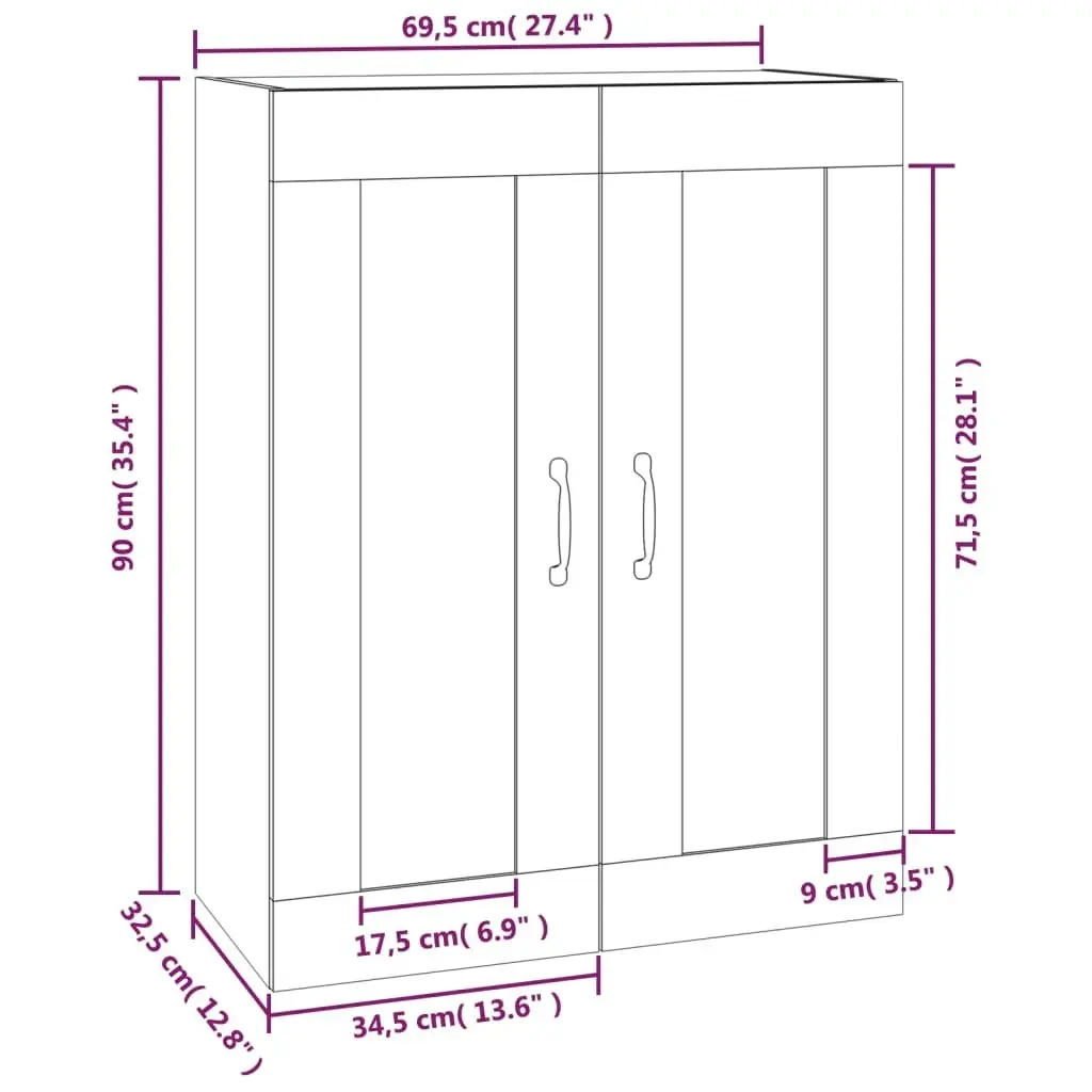 Hanging Wall Cabinet Smoked Oak 69.5x32.5x90 cm 817396