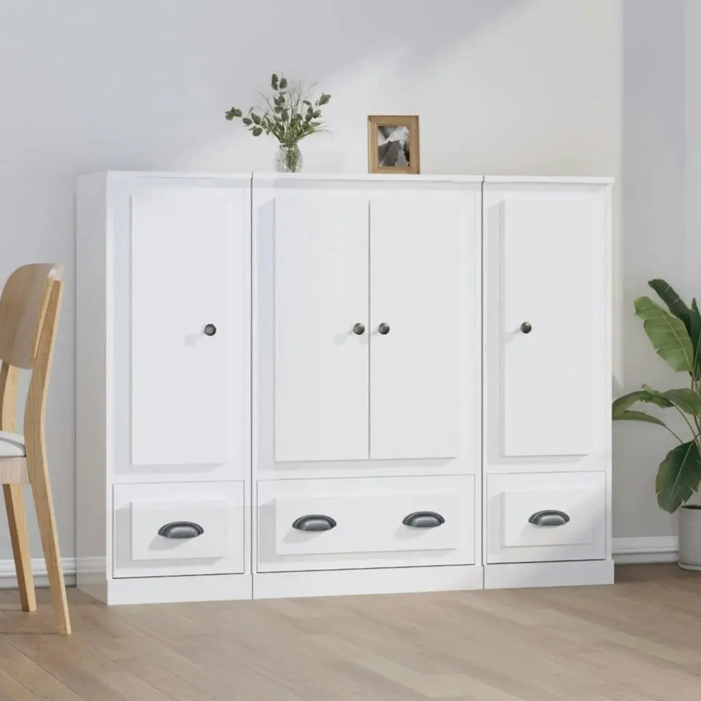 Highboards 3 pcs High Gloss White Engineered Wood 3185297