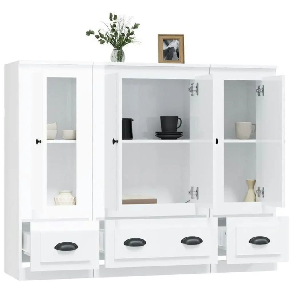 Highboards 3 pcs High Gloss White Engineered Wood 3185297