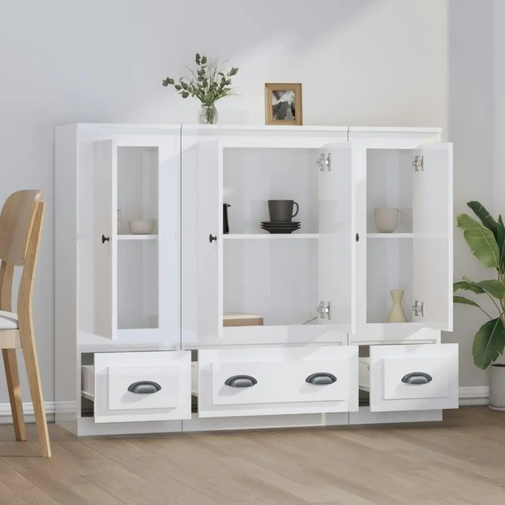 Highboards 3 pcs High Gloss White Engineered Wood 3185297