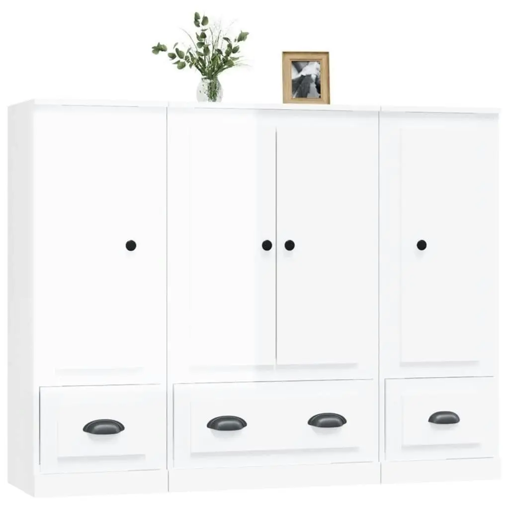 Highboards 3 pcs High Gloss White Engineered Wood 3185297