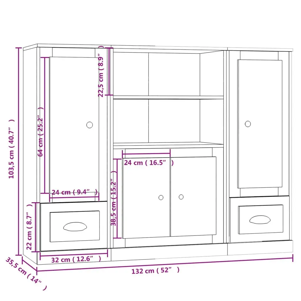 Highboards 3 pcs White Engineered Wood 3185311