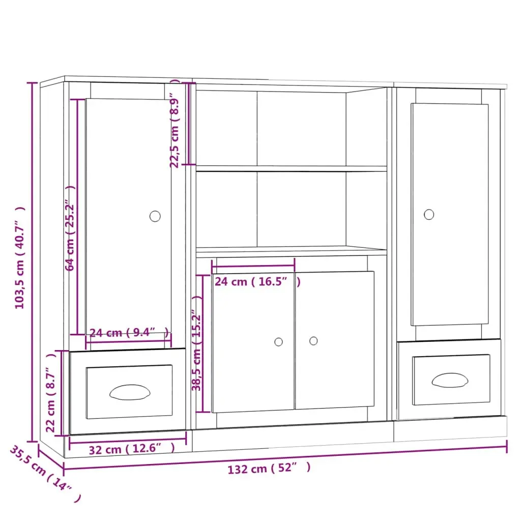 Highboards 3 pcs Grey Sonoma Engineered Wood 3185317