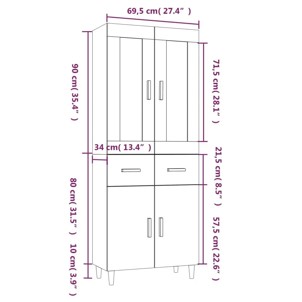 Highboard Smoked Oak Engineered Wood 3115041