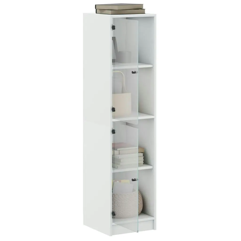 Highboard with Glass Doors White 35x37x142 cm 836434